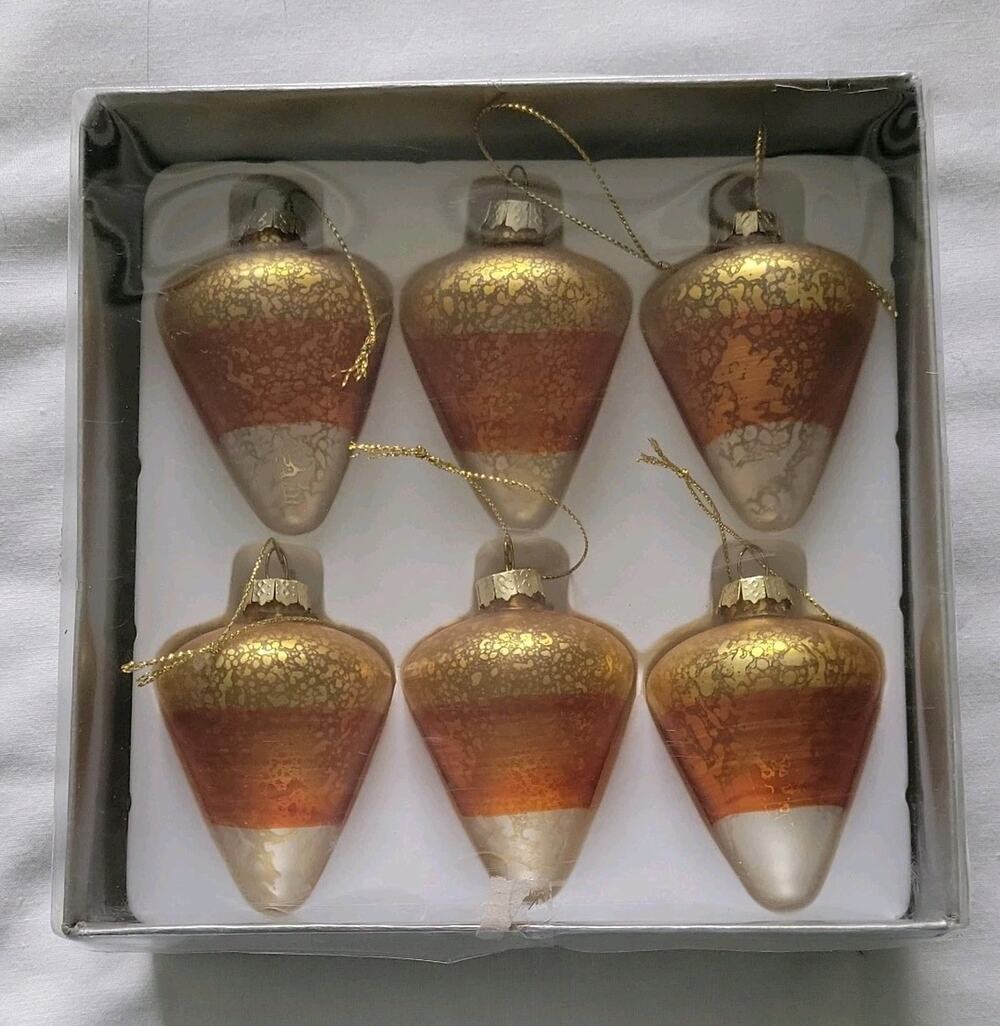 Halloween Mercury Glass Candy Corn Ornaments Lot Of 6 in Box